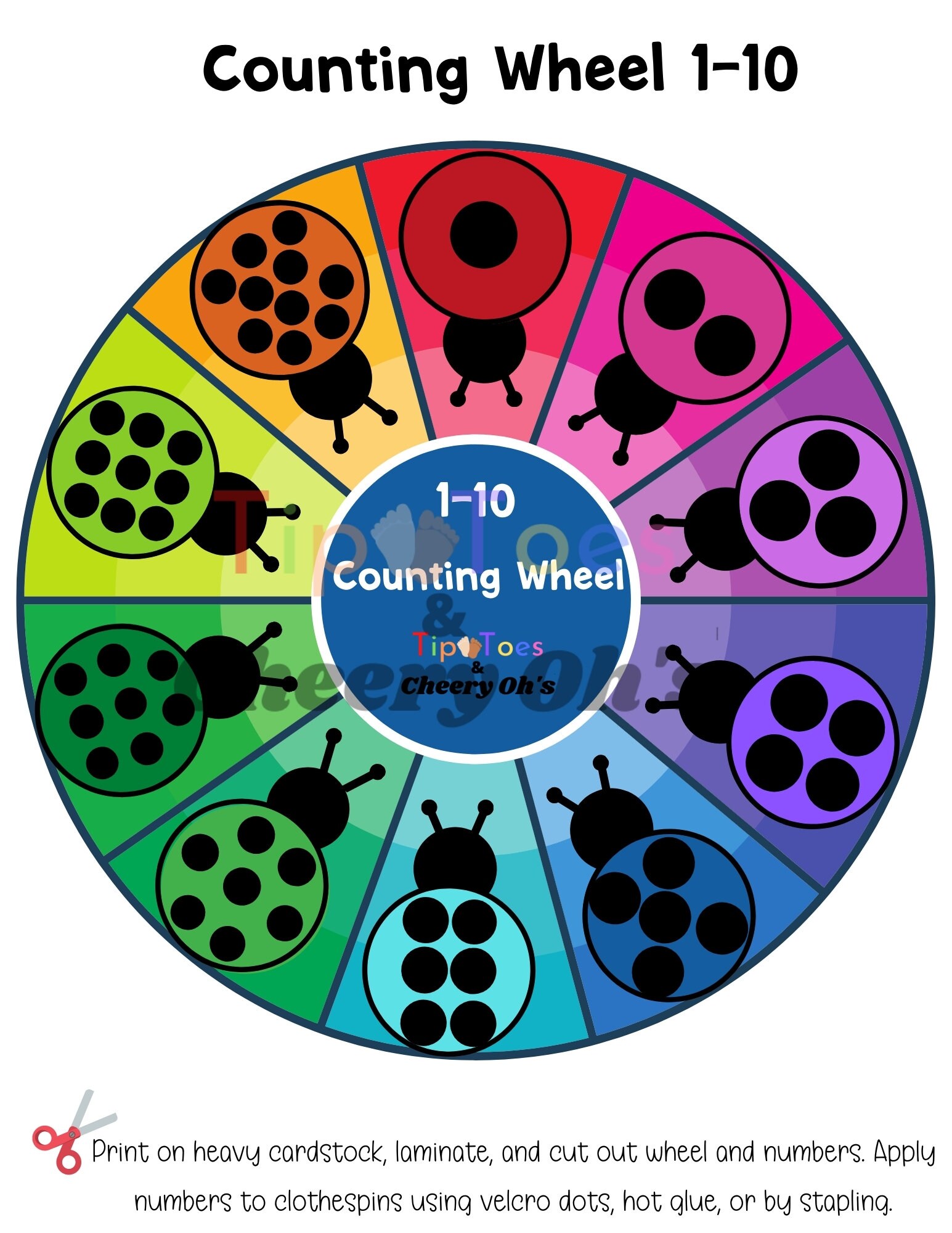 counting wheel math activity for preschool lady bugs etsy