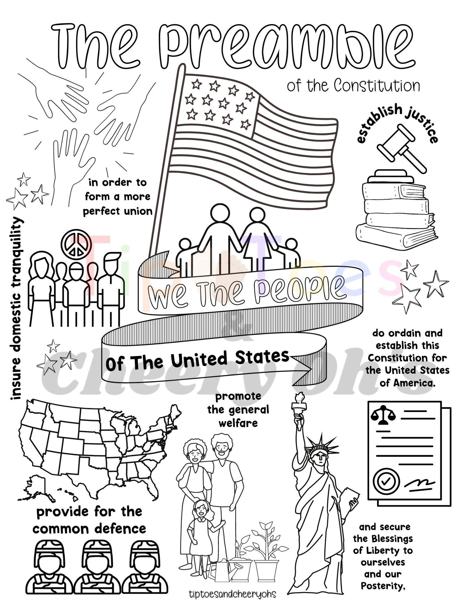 The Preamble for Kids Printable U.S. Constitution Preamble Etsy