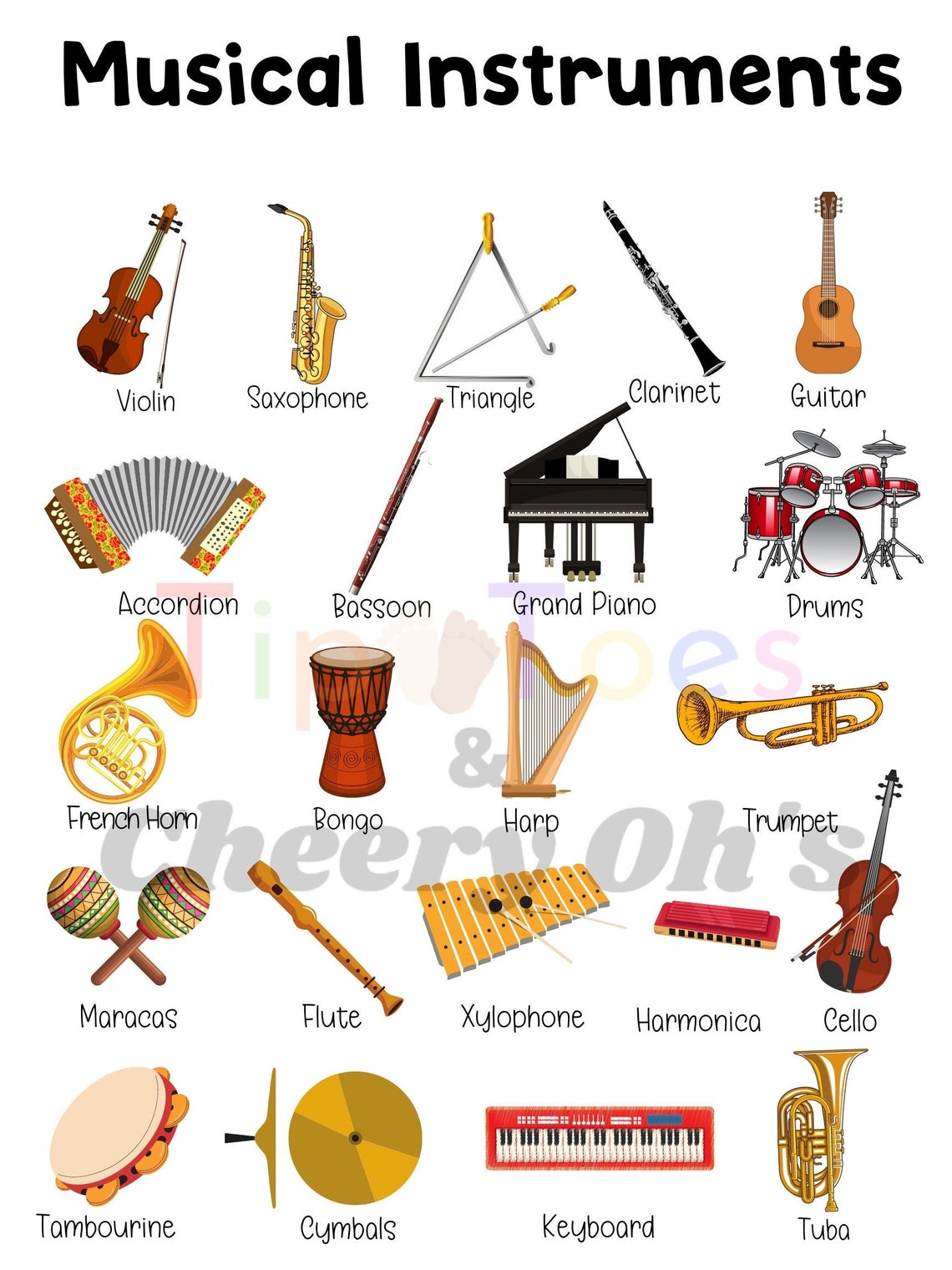 Musical Instruments Educational Poster Musical Instruments Etsy.de