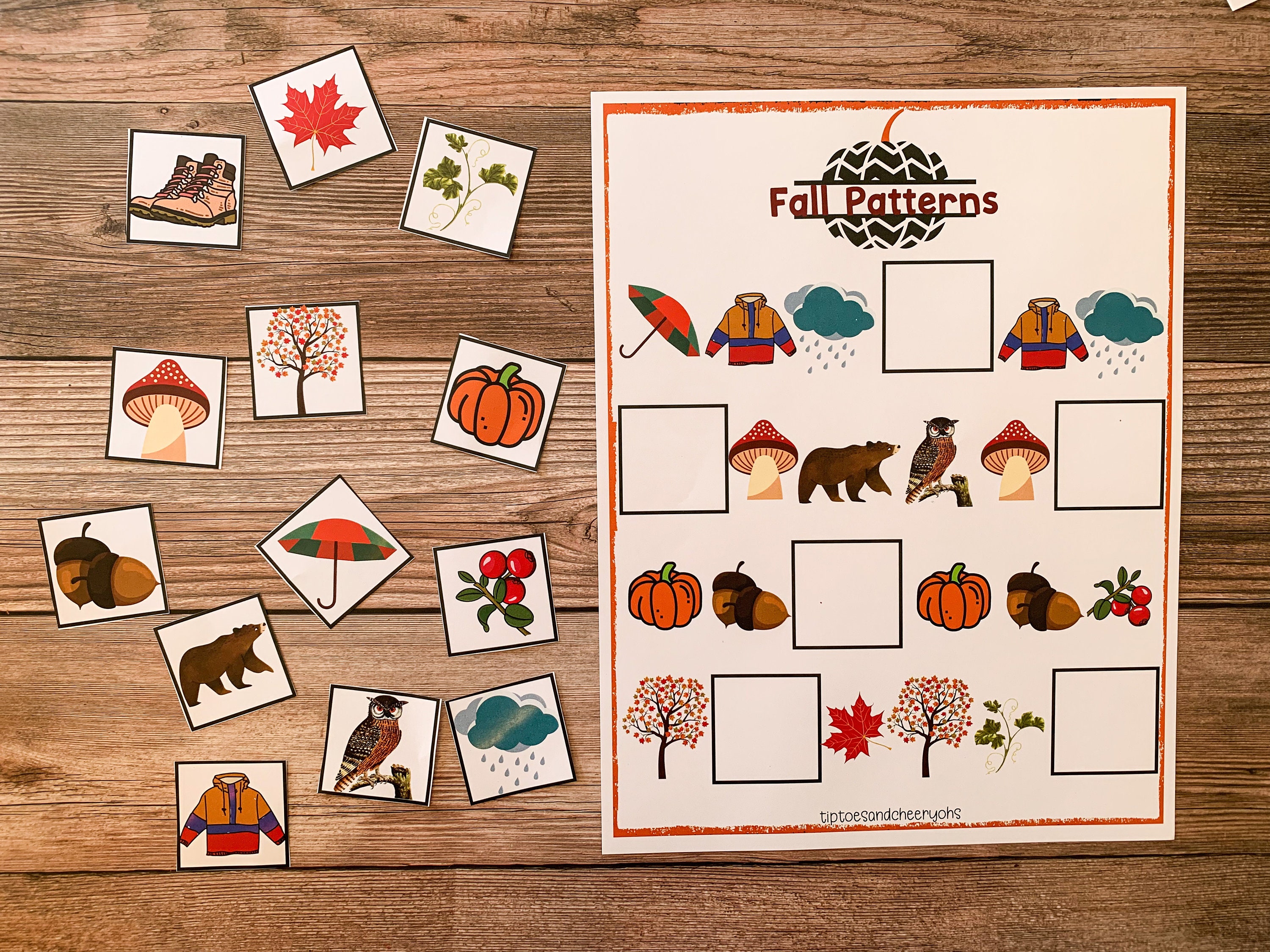 Pattern Matching Game Kids Fall Patterns Activity Fall - Etsy