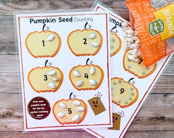 Kids Fall Activity, Homeschool Printable, Pumpkin Seed Counting Game, Autumn Activity, Preschool Counting Worksheet, Montessori
