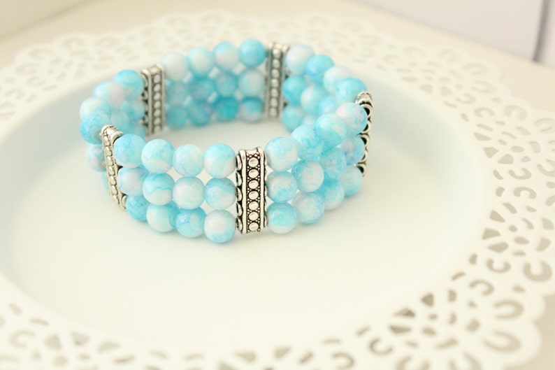 Gift for Her Christmas Gift Blue Glass Bracelet Gift for Wife Blue Cuff Bracelet Gift for Boho Holiday Gift Christmas Present