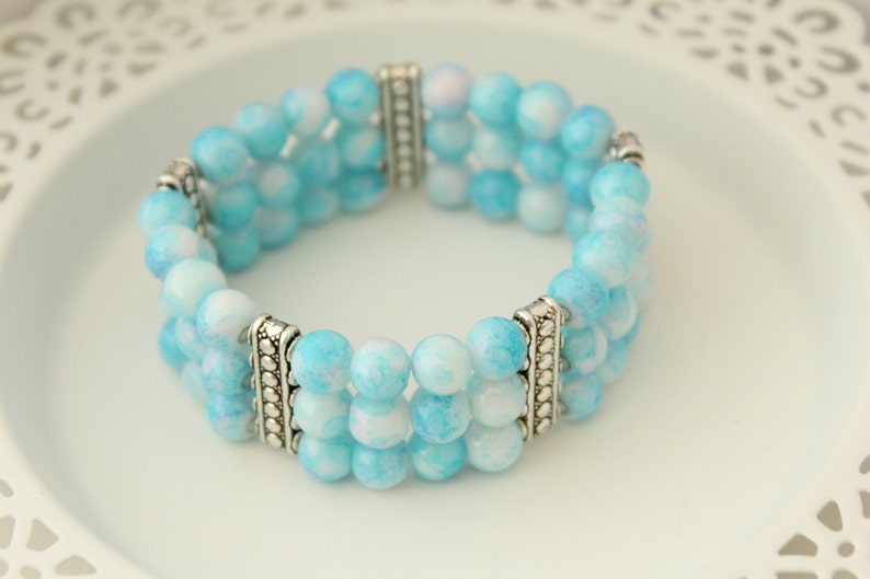 Gift for Her Christmas Gift Blue Glass Bracelet Gift for Wife Blue Cuff Bracelet Gift for Boho Holiday Gift Christmas Present