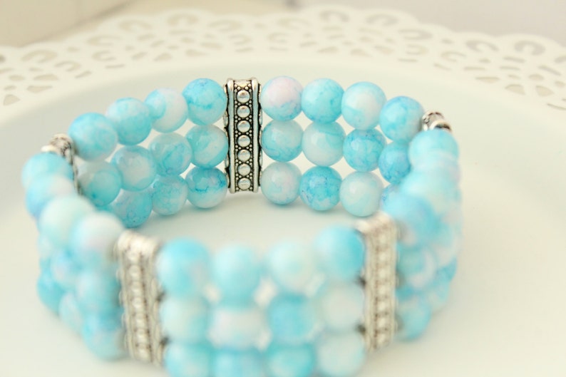 Gift for Her Christmas Gift Blue Glass Bracelet Gift for Wife Blue Cuff Bracelet Gift for Boho Holiday Gift Christmas Present