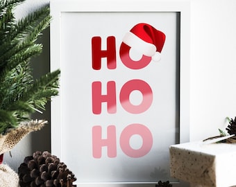 Navidad Imprimible Arte de pared Ho Ho Ho Santa Feliz Navidad Imprimir Arte Decoración navideña Cartel de Navidad imprimible de vacaciones * DESCARGA DIGITAL *