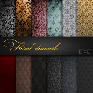 Damask Digital Paper / Damask Scrapbook Ornaments / Damask Patterns / Damask Textures / Pack of 12 JPG files / Printable Paper For Craft