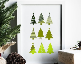 Navidad Arte de pared imprimible Adornos de Navidad Árboles Impresión de Navidad Arte Decoración navideña Cartel de Navidad imprimible de vacaciones * DESCARGA DIGITAL *