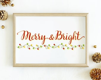 Arte mural imprimible de Navidad, Póster alegre y brillante, Feliz Navidad, Arte impreso Decoración navideña, Cartel de Navidad navideña, DESCARGA DIGITAL