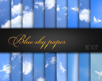 Scrapbooking Paper / Texturas de papel Cielo Azul / Pack de 18 archivos JPG 300dpi / Suministros de invitación / Fotos reales / Papeles para artesanía