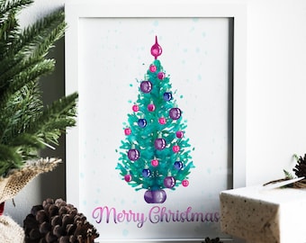 Arte de pared imprimible de Navidad, Árbol de Navidad, Feliz Navidad, Arte Impreso Decoración Navideña, Póster de Navidad Imprimible, Navidad, DESCARGA DIGITAL