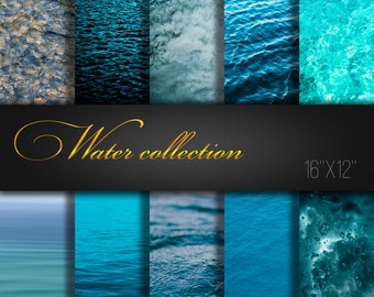 Water Collection / Water Paper Pack / Water Scrapbook Paper / Water Paper / Ocean / Sea / Water Digital Paper / Wave / Blue / Big size