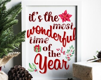 Arte de pared imprimible de Navidad, Tiempo maravilloso, Feliz Navidad, Arte Impreso Decoración Navideña, Póster de Navidad Imprimible, Navidad, DESCARGA DIGITAL