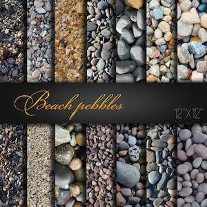 Stone Digital Paper / Natural Beach Pebbles Textures / Pack of 14 JPG files / Beach Pebbles Pattern / Digital Scrapbook Paper / Real Photos