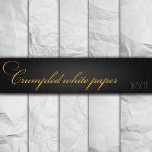 Pack of 10 JPG files / Crumpled White Digital Paper / Printable Paper For Craft / Battered Paper / Wrinkled Paper / Digital Scrapbook Paper