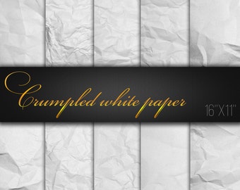 Pack of 10 JPG files / Crumpled White Digital Paper / Printable Paper For Craft / Battered Paper / Wrinkled Paper / Digital Scrapbook Paper