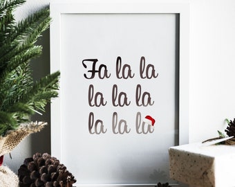 Arte de pared imprimible de Navidad, Fa la la Merry Christmas Decor, Print Art Holiday Decor, Holiday Printable Christmas Poster, DESCARGA DIGITAL