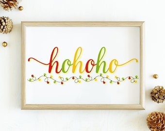 Arte de pared imprimible de Navidad, HoHoHo Santa, Feliz Navidad, Arte Impreso Decoración Navideña, Póster de Navidad Imprimible de Vacaciones, DESCARGA DIGITAL