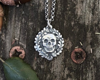 Silver autumn skull pendant