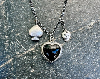 Onyx heart charm necklace