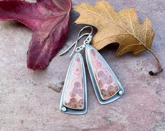 Pink tube agate earrings