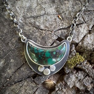 Green turquoise crescent moon pendant