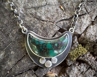 Green turquoise crescent moon pendant