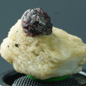 Natural small red etched spessartine garnet crystal on matrix with a nice patterns from Pakistan, 4.6 grams