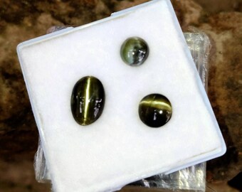 Natural Chrysoberyl Catseye Cabochons, Untreated Gemstones - Set of 3