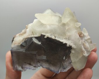 Blue Phantom Fluorite Crystal with Dogtooth Calcite, Baluchistan Pakistan