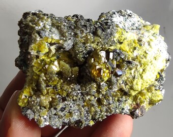 Andradite Garnet on matrix with green epidote and chlinochlore mica matrix from Afghanistan, 114 grams