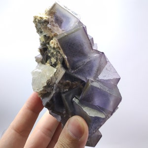 Aesthetic purple and blue phantom cubic cabinet size fluorite crystal from Baluchistan Pakistan, 747g