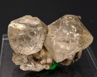 Aesthetic terminated two on matrix lustrous short prismac quartz crystals with albite and ilmenite on the side Zagi mountain KP Pakistan 70g
