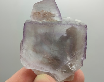 Natural lustrous single cube of  purple phantom fluorite crystal from Baluchistan Pakistan, 76 grams