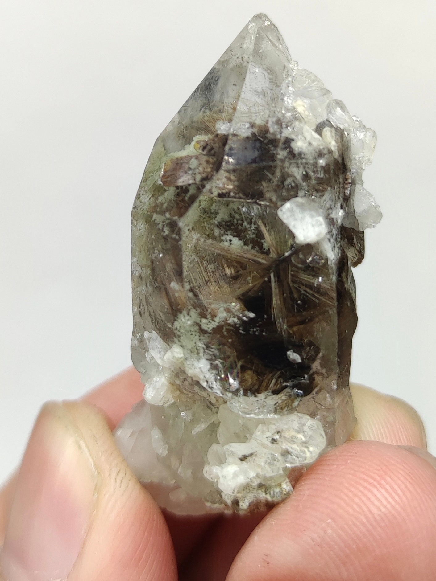Natural aesthetic green chlorine with brookite included quartz crystal from Baluchistan Pakistan, 16.8 grams