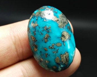 Natural oval shape blue turquoise with pyrite cabochon, 36.5 carats