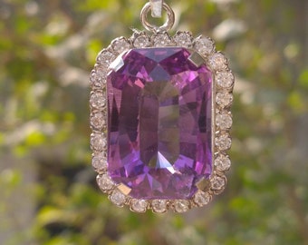 Pendentif en argent sterling améthyste à facettes, halo de gemme de zirconium