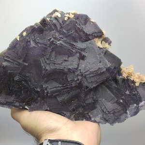 Natural aesthetic deep purple color cabinet size phantom cubic fluorite crystal with dogtooth calcite matrix from Baluchistan Pakistan, 3kg