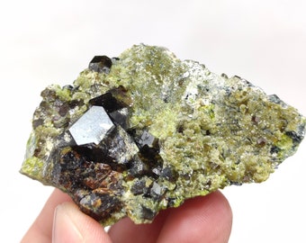 Andradite Garnet on matrix with green epidote matrix from Afghanistan, 97 grams