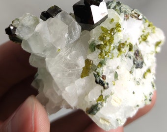 Andradite Garnet on matrix with green epidote and calcite from Afghanistan, 74.6 grams