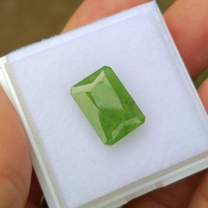 Natural fine quality beautiful 13.5 carats  radiant cut shape green hydrograssular garnet gem