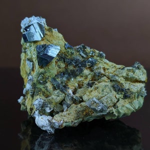 Rare on matrix anatas crystals with chlorine quartz specimen, weight 56.4 grams