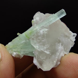 Small light green Tourmaline crystal matrix on light smokey quartz crystal from Afghanistan, 8.8 grams