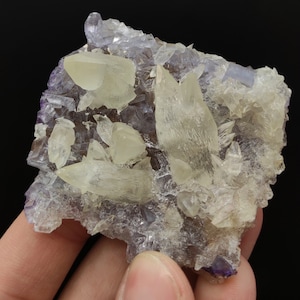 Natural plate shape purple fluorite crystal with dogtooth calcite matrix from Baluchistan Pakistan, 48 grams