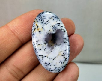 32 Carat Oval Dendritic Opal Cabochon, Untreated Gemstone