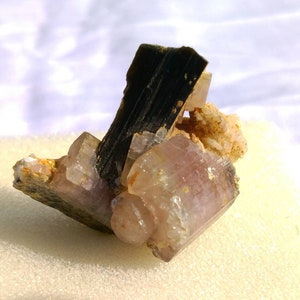 Natural top quality beautiful 13.8 grams pink apatite with black tourmaline crystal