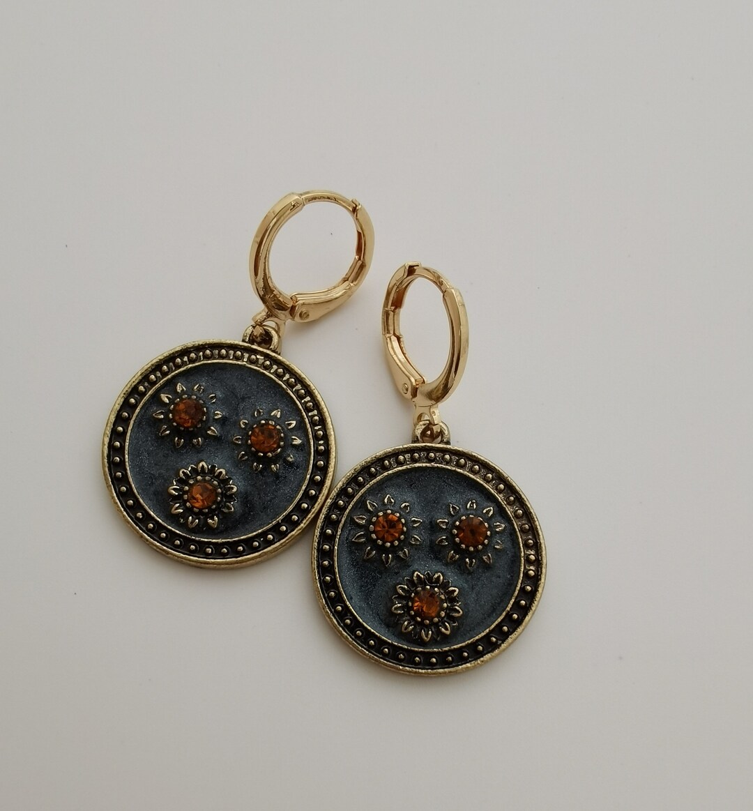 Gold Sunflower Sun Flower Earring Endless Hoops Huggies Dangle Etsy