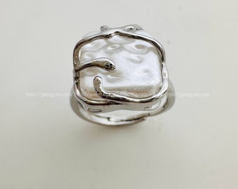 anillo de perlas, ajustable, plateado