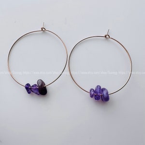 amethyst hoop earring endless hoops huggies dangle earring simple earrings everyday/gift for her/40mm