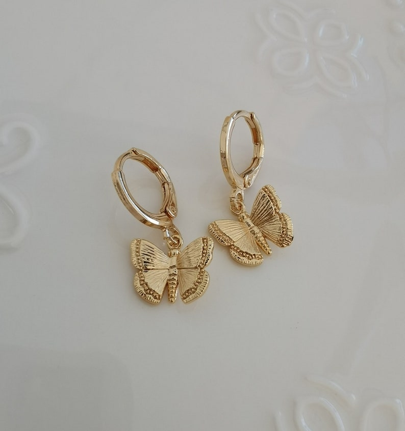 Gold Butterfly Hoop Earring Endless Hoops Huggies Dangle - Etsy