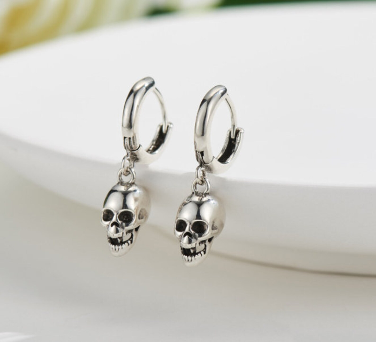 Sterling Silver Skull Hoop Earring Hoops Etsy